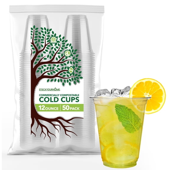 Stock Your Home 12 oz Clear PLA Cold Cups 50 Pack Disposable Party Cups for Water Wine Beer Sample Cups