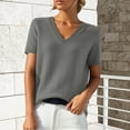 thumbnail image 2 of Baberdicy V Neck Short Sleeve Knit Tee Women's Short Sleeve T Shirts Round Neck Solid Color Loose Fit Casual Knit Tops, Grey, Xl, 2 of 10