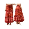 thumbnail image 2 of Suagox Women's Long Swing Skirt Boho Style Fashion Print Elastic Waist A-Line Ruffle Skirt for Party Club, 2 of 10