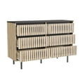 thumbnail image 6 of PORKISS 6 Drawer Dresser, Wood Storage Cabinet with Fluted Vanity for Living Room, Large Capacity Chest of Drawers for Bedroom, Natural+Black, 6 of 11