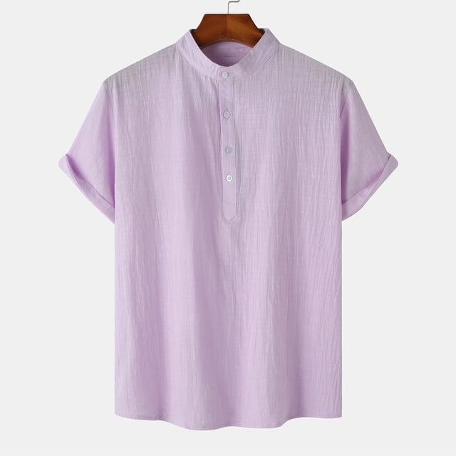 Dvkptbk Chemise Décontractée pour Hommes à Boutons, Col Montant, Manches Courtes, en Solde