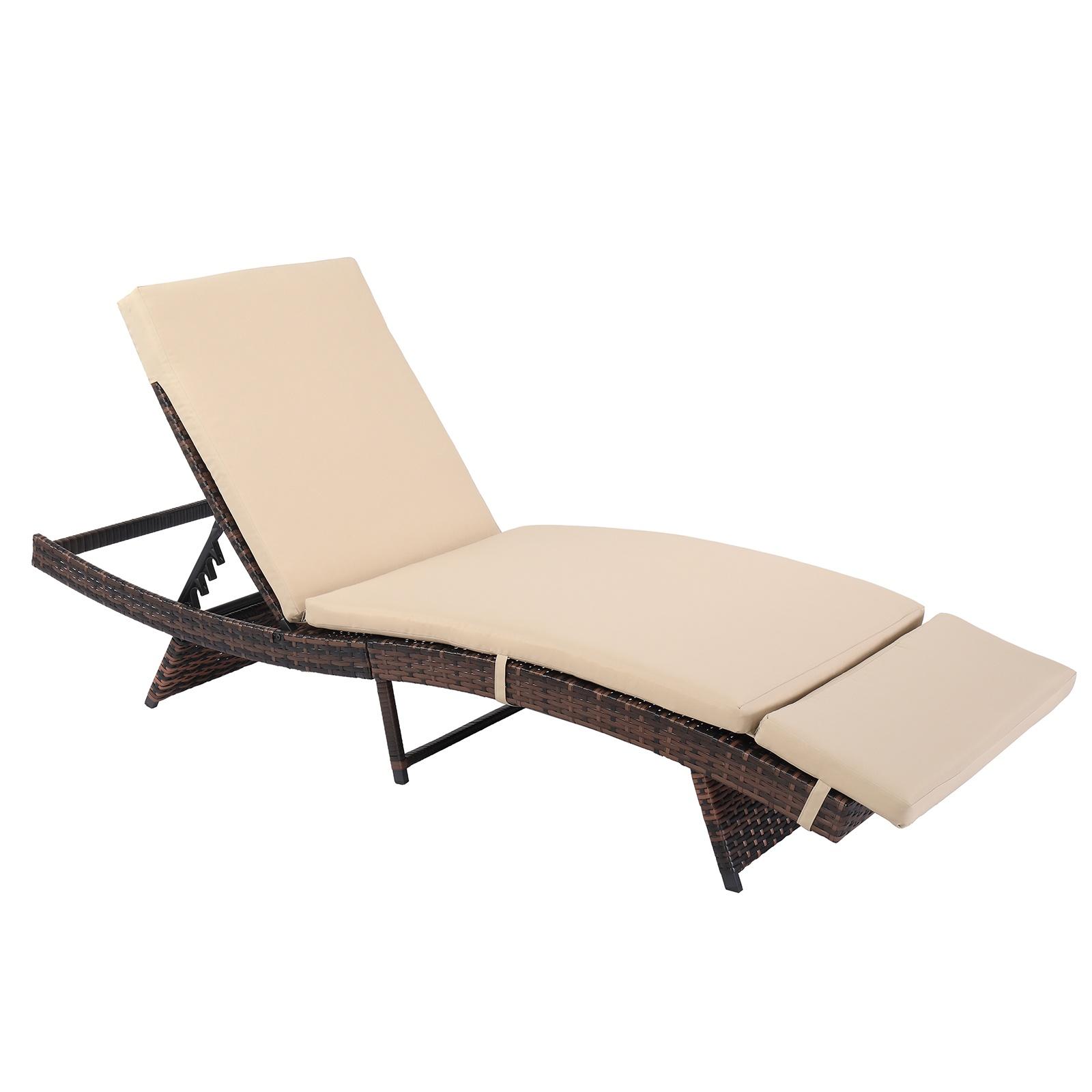 Black Rattan Chaise Lounge, Patio Lounge Chair with Canopy and Cushions, Outdoor Reclining Chair Furniture for Garden, Poolside, Deck, Backyard - image 2 of 10