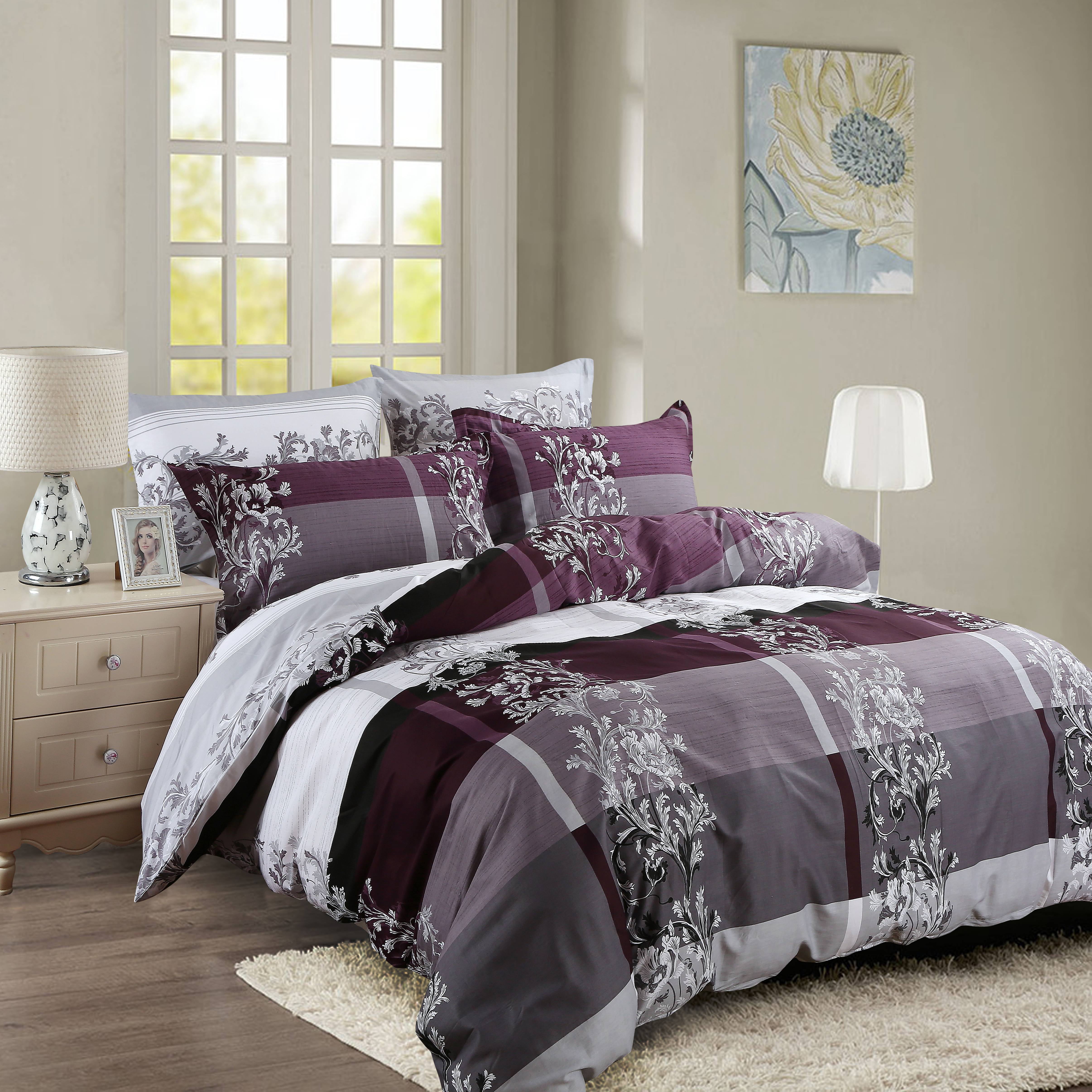 Swanson Beddings May 5-Piece 100% Cotton Bedding Set: Duvet Cover, Two Pillowcases and Two Pillow Shams (Burgundy, Queen)