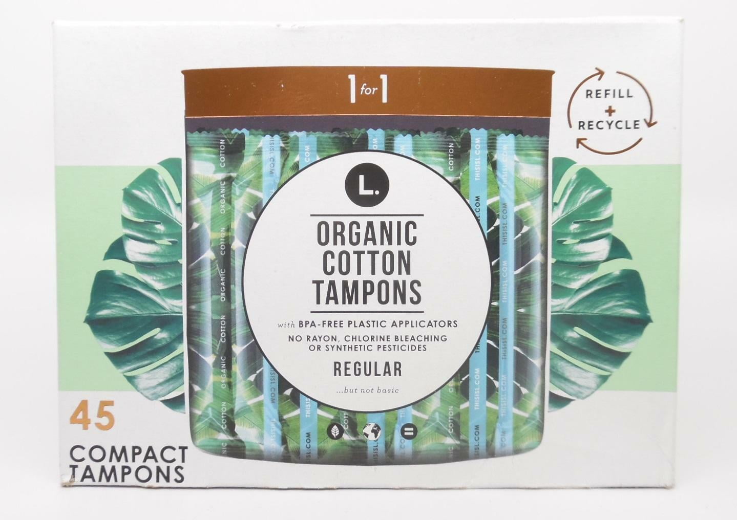 L. Organic Cotton Compact Tampons Regular Refill Pack, BPAFree 45ct