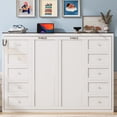 thumbnail image 3 of Euroco Wood Queen Size Murphy Bed with LED Light, Convertible Wall Bed with Cabinet, White, 3 of 14