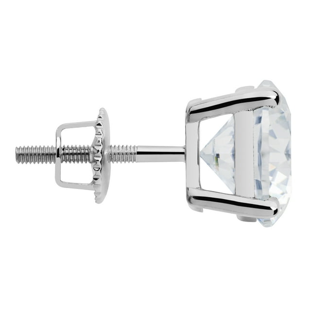 14K Solid White Gold SINGLE Stud Earring | Round Cut Cubic Zirconia | Screw Back Post | 1.67 Carat | With Gift Box