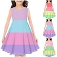 thumbnail image 2 of Zwiiyzr 4-14Y Little Girls Summer Dress Sleeveless Color Block Swing Sundress Kids Casual Floral A-Line Dress Pink, 2 of 4