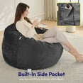 thumbnail image 4 of 3FT Bean Bag Chair, Adults Foam Round Big Sofa Bean Bag for All Ages, Removable Velvet Cover, Charcoal, 4 of 6