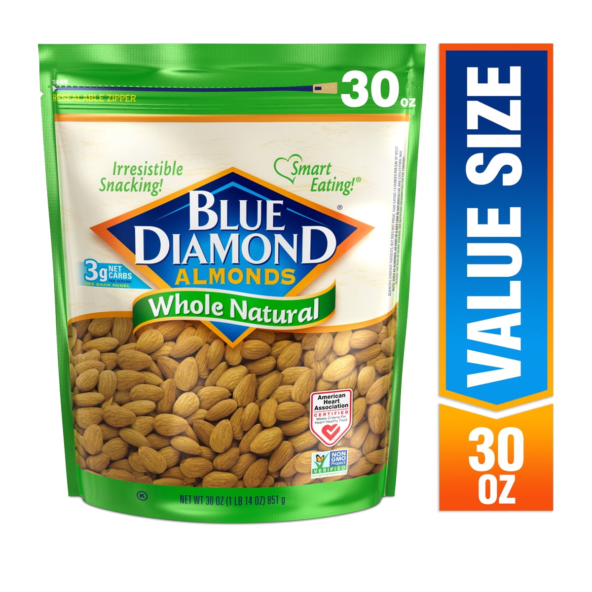 Blue Diamond Almonds Whole Natural Almonds, 30 oz