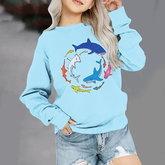 Jinhomg Toddler and Baby Fall Tshirts Long Sleeve Cute Shark Print Tees Fall Causal Comfy Kids Sweatshirt Fall Giving Light Blue 11 Years