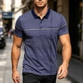 thumbnail image 4 of Men’s Short Sleeve Quick Dry Moisture Wicking Golf Polo Shirt with Pocket Bussiness Casual Striped Tee Tops for Middle-aged Size 3XL Navy, 4 of 7