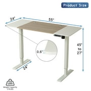 MXTARK 55 x 24 Stand Up Desk,Electric Height Adjustable Standing Desk,Adjustable Ergonomic Desk,Splice Board Home Office Computer Standing Table,White Frame + White+Maple Top