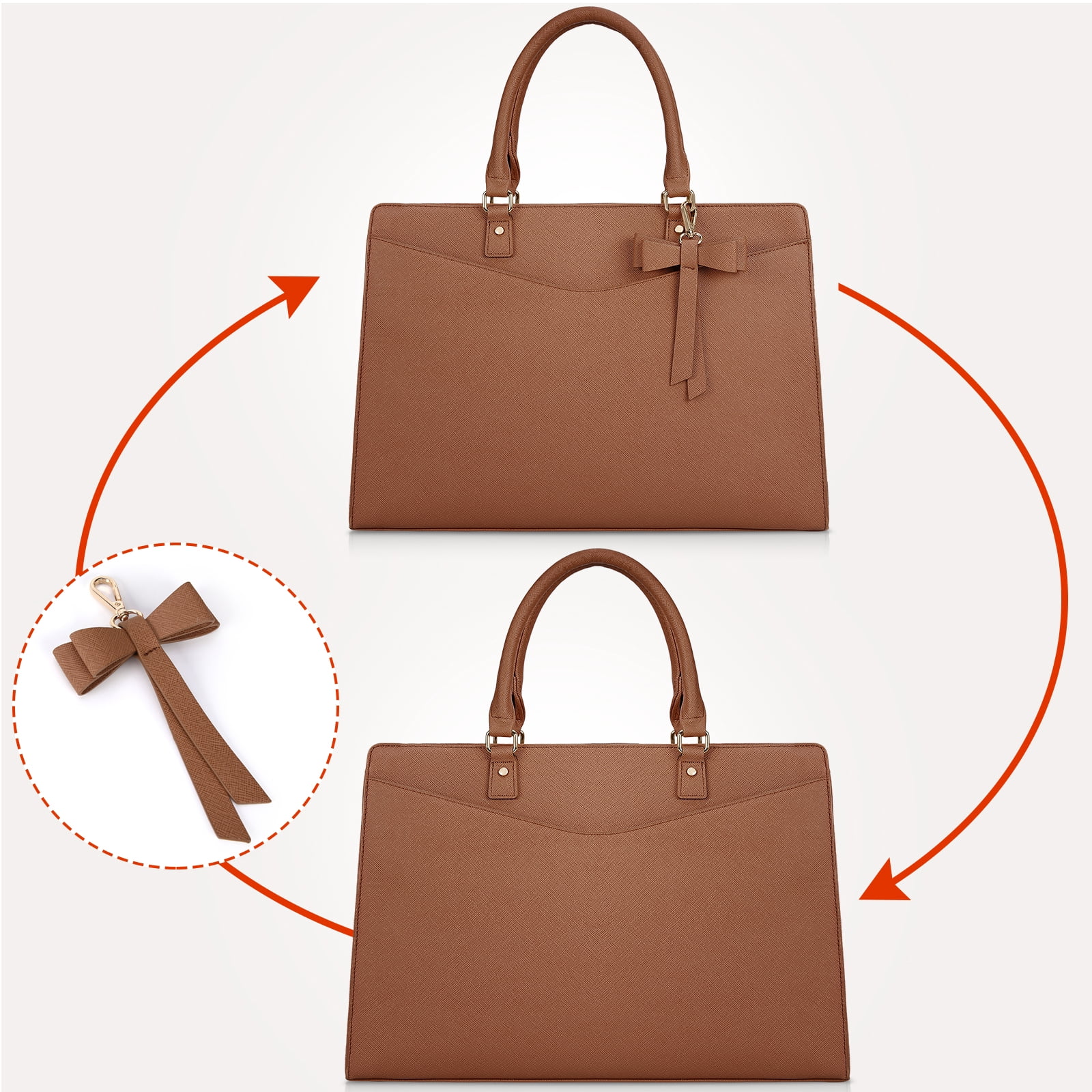 RAINSMORE Laptop Bag for Women 15.6 Inch Laptop Briefcase PU Tote Bag Waterproof Computer Tote Bag for Business Office Work Lightweight Shoulder Handbag,Dark Brown
