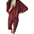 thumbnail image 1 of Conjunto Deportivo PRETTYGARDEN para Mujer 2 Piezas en Punto Acanalado Marrón y Rojo L, 1 of 8