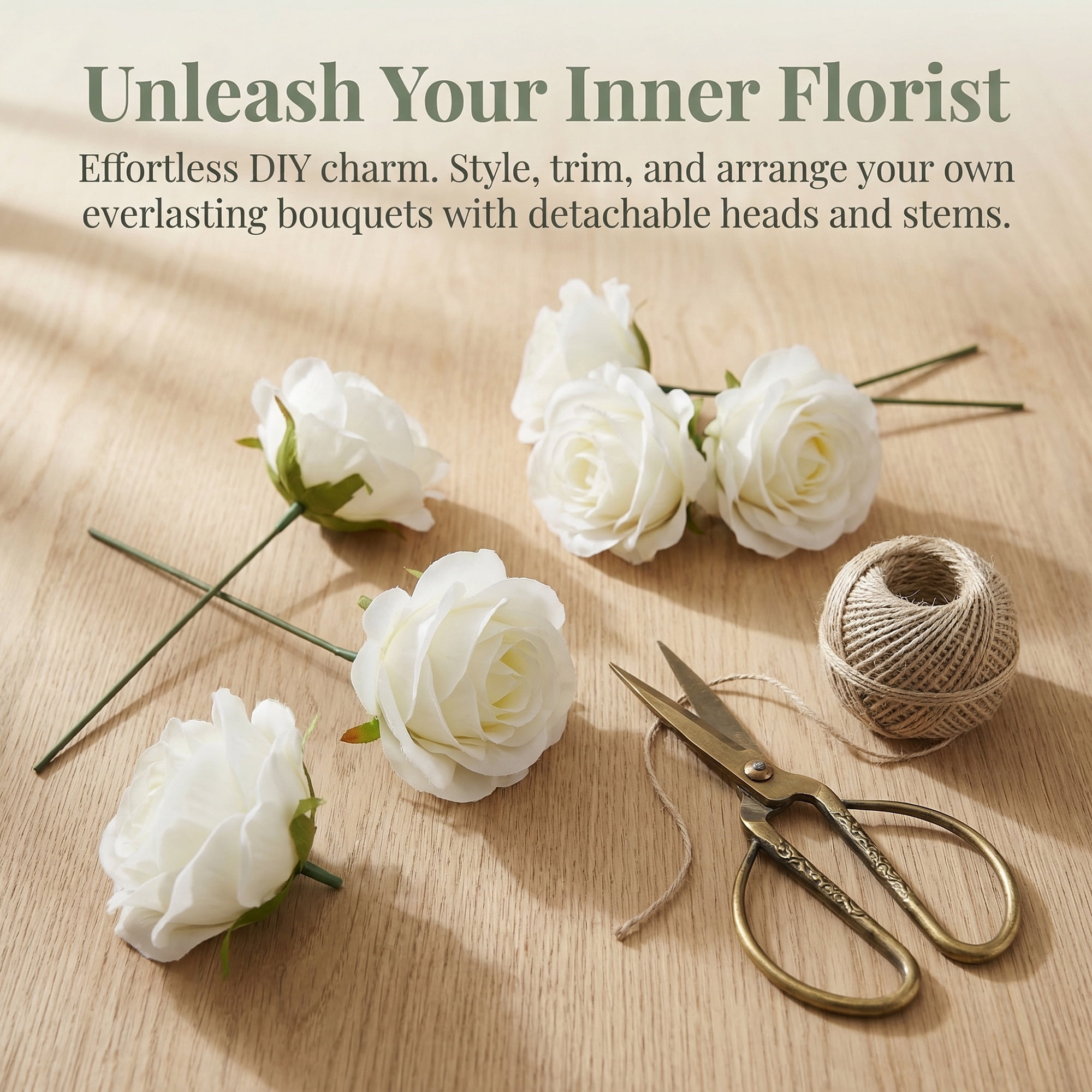 Unique Bargains Mini Craft Artificial Silk Roses Detachable Head Bouquet White 5.9 in