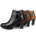 thumbnail image 6 of Unique Bargains Platform Block Heel Boots Buckle Ankle Boots for Women Black 9, 6 of 7