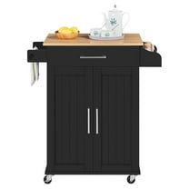 Kitchen Cart with Drawer, Kitchen Island on Wheels with & Cabinets, Microwave Cart for Kitchen with Storage, Rolling Coffee Cart Station, Black