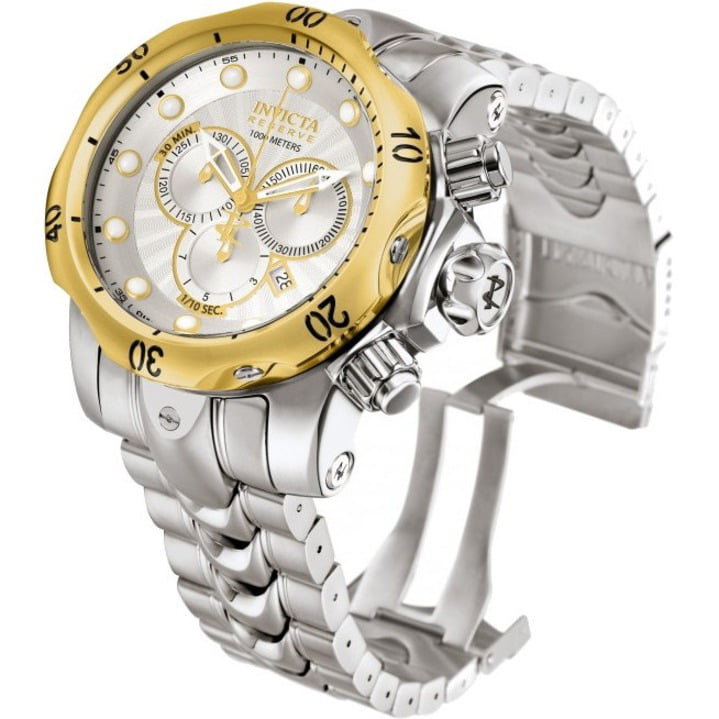 Invicta Men's 10788 Reserve Venom Gold Tone Bezel Silver Tone Dial  Stainless Steel Chronograph Dive Watch