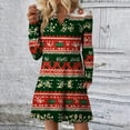 thumbnail image 2 of Women's Christmas Printed Dress Loose Fit V-Neck Casual Long Sleeve Holiday Party Dress, Flowy A-Line Vintage Style with Festive Pattern,Watermelon Red,Size S, 2 of 5