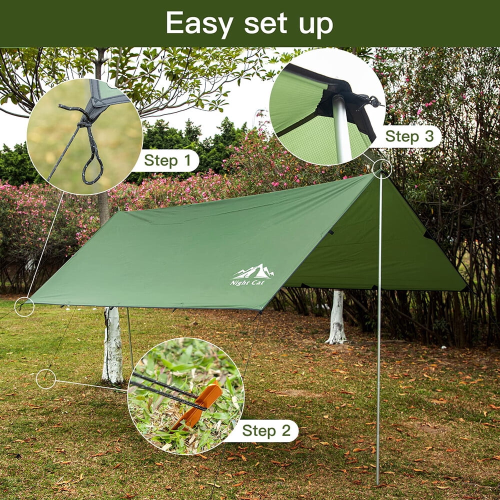 Waterproof Camping Tent Tarp Shelter Hammock Cover Lightweight Rain Fly Green 12x10ft