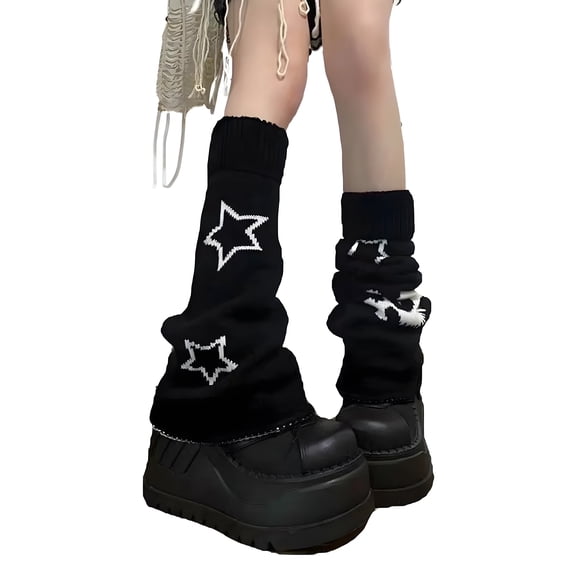 OQRKI Leg Warmers for Women–Black Punk Knit Leg Warmers, Stretchy & One Size,Winter Fashion for Boots,Skirts,Costume & Gift