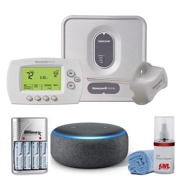 Honeywell YTH6320R1001, Programmable Redlink Enabled Wireless Focuspro Thermostat Kit with Charcoal Amazon Alexa Echo Dot (3rd Gen)
