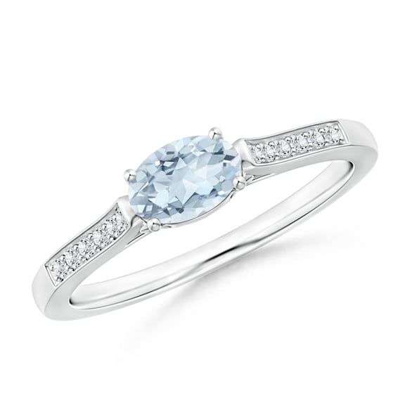 ANGARA Natural Oval Aquamarine Solitaire Ring with Diamonds in 14K White Gold for Women (Size-6x4mm) | March Birthstone, Birthday, Anniversary, Jewelry Gift for Women | Natural Aquamarine Ring