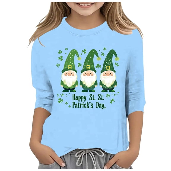 ibiyuan Patricks Day 3/4 Length Sleeve Girls T Shirts Size 8 Crew Shirts for Girls 10-12 Green Graphic Shamrock Irish Tees Clothes Summer Tops Tshirt