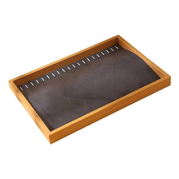 Bandeja organizadora para exhibición de joyas, soporte para collares, apilable, versátil, portátil, de madera Gris