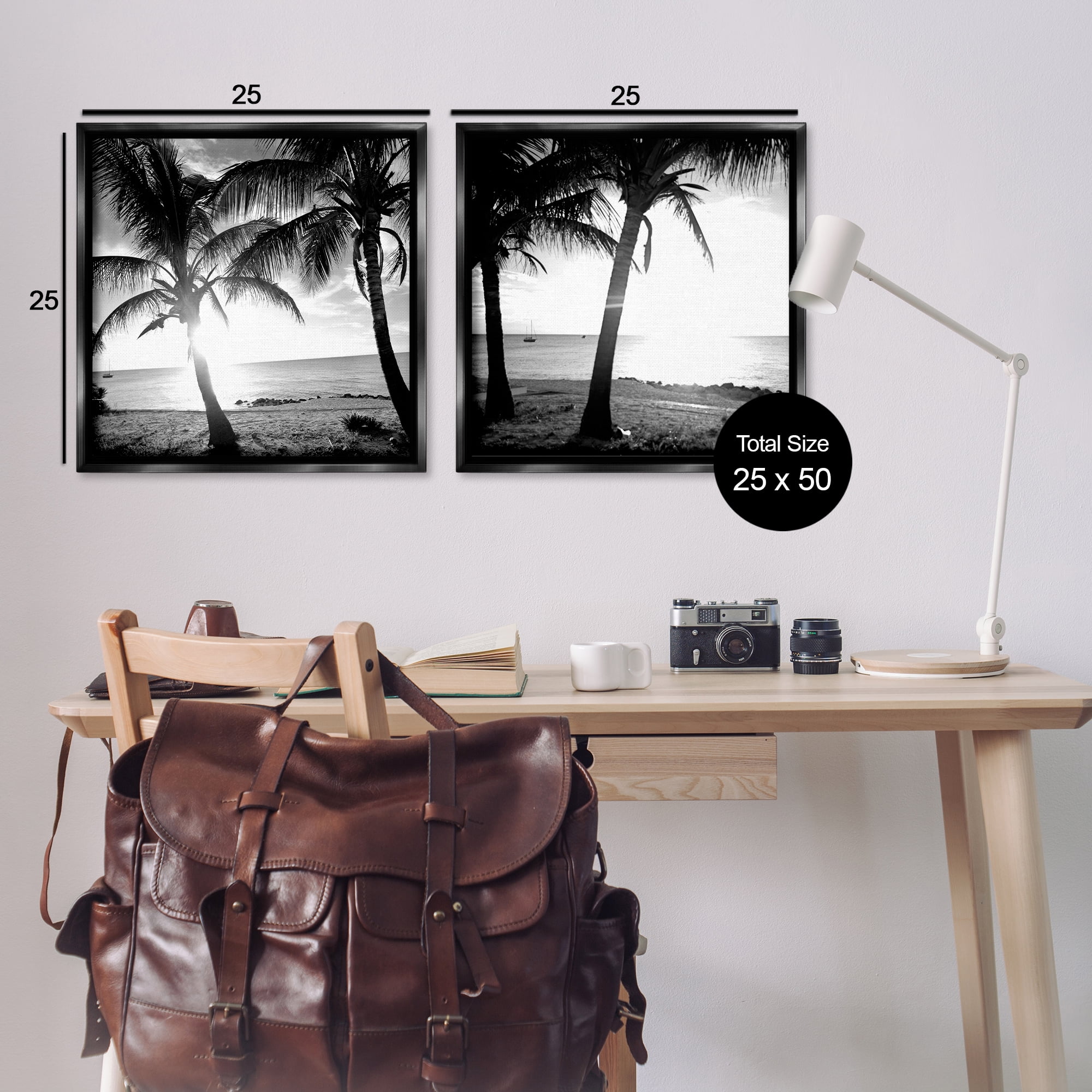 Stupell Industries Tropical Palm Sunset Landscape & Nature Photography Black Floater Framed Canvas Art Print Wall Art, 25 x 25, Set of 2