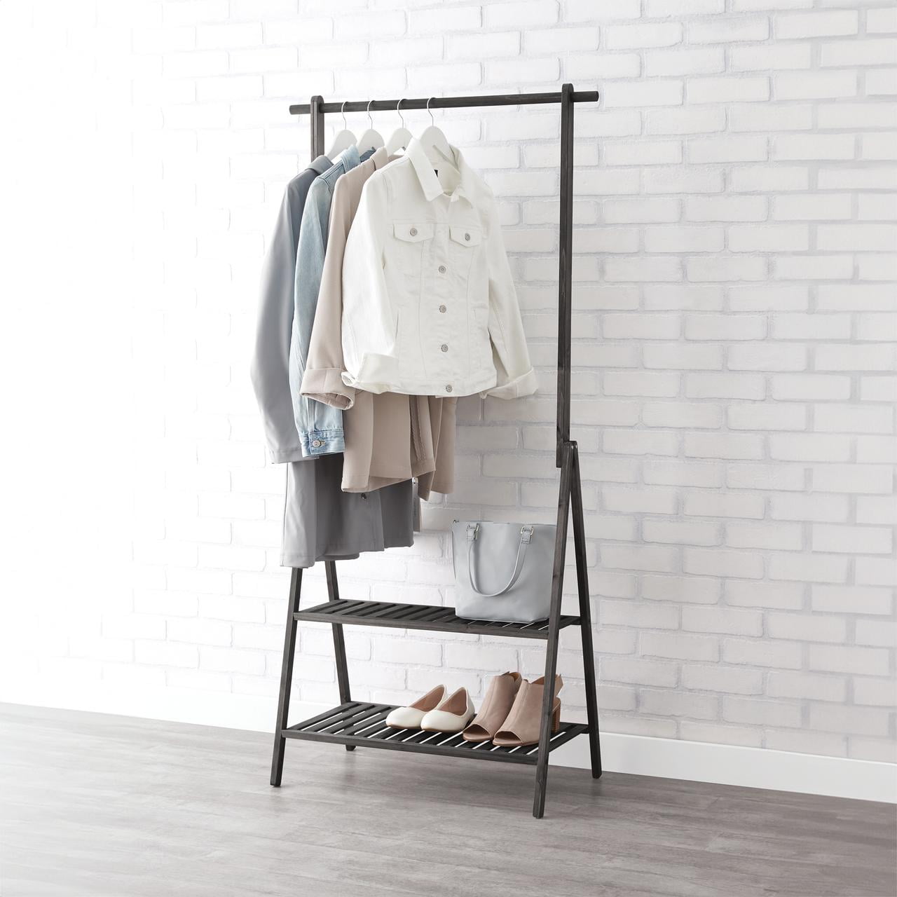 Mainstays Wood Garment Rack, 2-in-1, Dark Wood