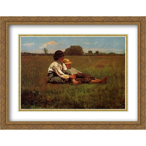 Boys in a Pasture 2x Matted 36x28 Large Gold Ornate Framed Art Print by Homer, Winslow