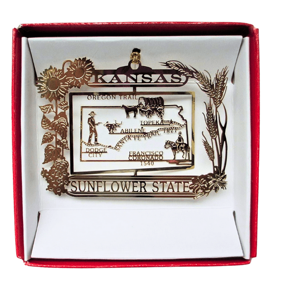Nations Treasures Kansas Christmas Ornament Keepsake Brass Collectible