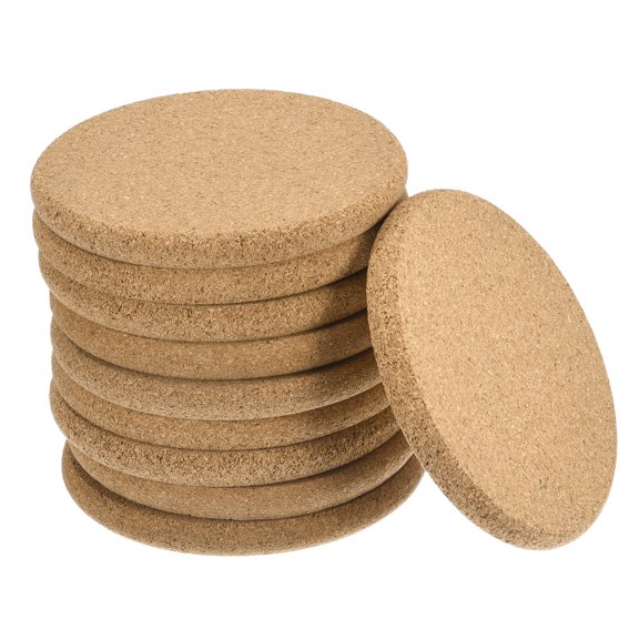 100mm(3.94") Round Coasters 10mm Thick Cork Cup Mat Pad Round Edge 10 Pack