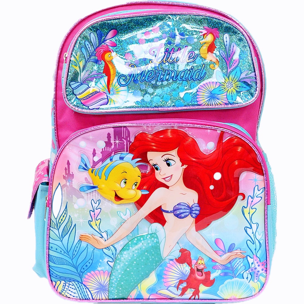 Disney Little Mermaid Ariel 16" Large School Backpack Girls Book Bag Shell 