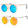 thumbnail image 2 of Cool Flip Up Lens Steampunk Vintage Retro Style Round Sunglasses Tortoise Gold X, 2 of 12