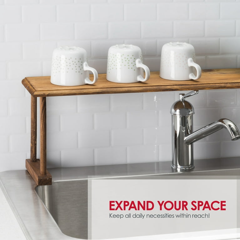 Home Basics Space Saving Pine Wood Over the Sink Multi-Use Shelf