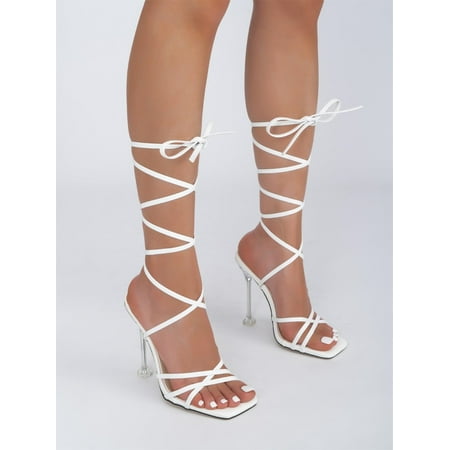 

Women s Leg Tie Design Stiletto Heeled Summer Strap Sandals White EUR40(9)
