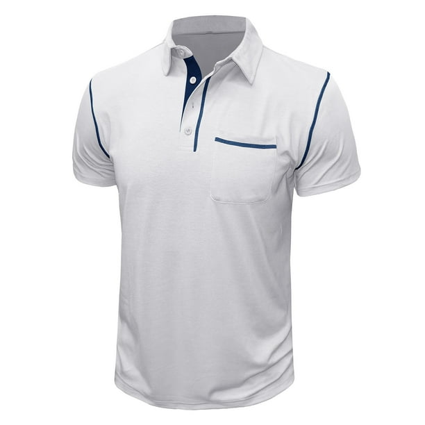 pstuiky Camisas de manga corta para hombre, Camiseta de manga corta para hombre, estilo informal, lisa, con cuello vuelto, botones y blusa camisas casuales para hombre m