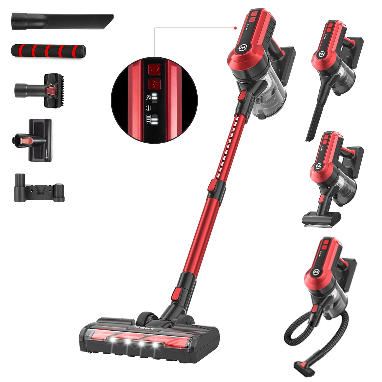 300W Powerful Stick Vacuum 5 Stages Filtration Red MOOSOO K23 Cordless Vacuum 