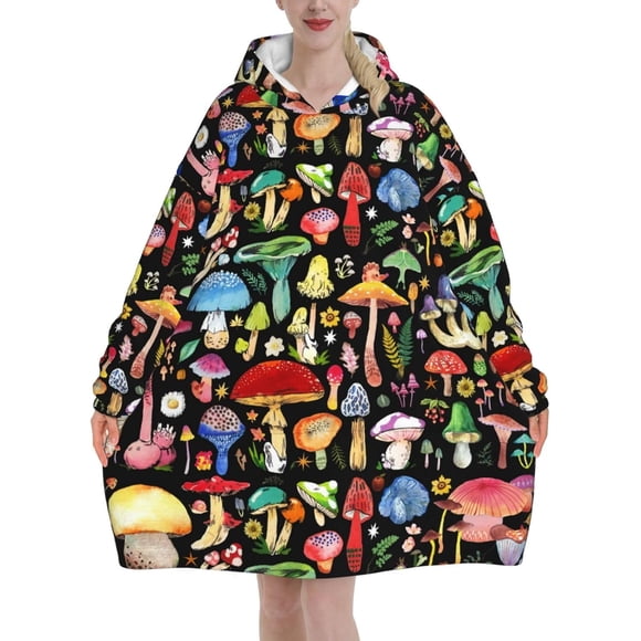 Mushroom Gifts Wearable Blanket Oversized Blanket Cozy Hoodie For Adults Sweatshirt Sweater Blanket With Pocket