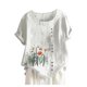 thumbnail image 2 of Puntoco Mujeres Vintage Flores Imprimir O-Cuello Camiseta Pullover Casual Botones tops Puntoco Puntoco-6310, 2 of 3