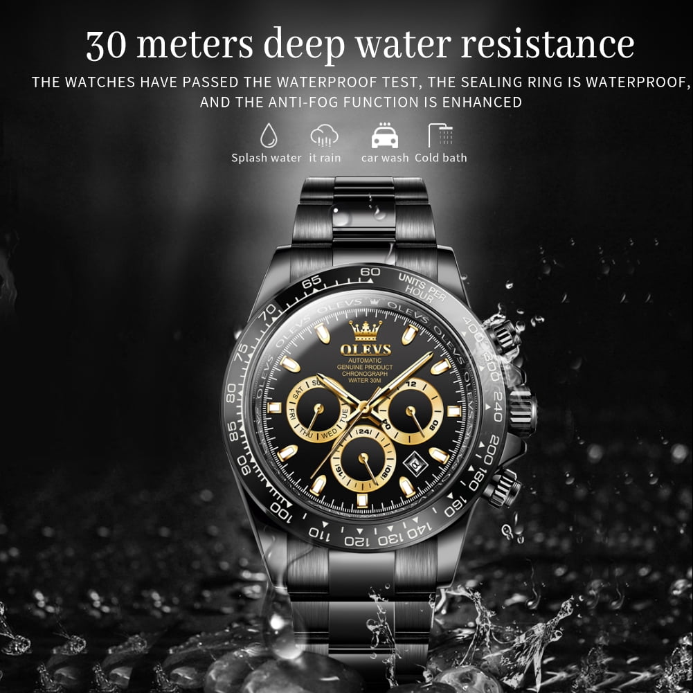OLEVS Automatic Watches for Men Self Winding Chronograph Mechanical Luxury Dress Stainless Steel Calendar Date Waterproof Luminous Mens Wrist Watches Gift Reloj Para Hombre Gold/Black/Blue/Green Dial