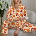 thumbnail image 6 of KLL Gnomes Pumpkin And Mushrooms Print Women's Long Sleeve Pajamas with Pants Sleepwear Loungewear 2 Set-Large, 6 of 8