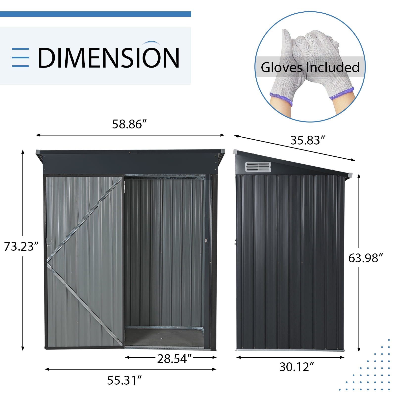 JOIVI Outdoor Storage Shed, 5'x3' Small Galvanized Metal Steel Weather Resistant Garden Storage Shed W/Lockable Door, Tool Storage Shed for Backyard Garden Patio Lawn, Black