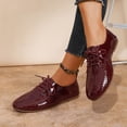 thumbnail image 4 of Women's Lace Up Oxford Dress Shoes Solid Color Patent Leather Slip On Loafers Comfortable Non Slip Walking Shoes Red Size 6, 4 of 9