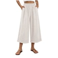 thumbnail image 2 of Aimik Women's Elastic Waist Cropped Cotton Pants Loose Casual Culottes Breathable Comfortable Summer Bottoms, 2 of 6