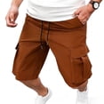 thumbnail image 4 of Men's Capri Long Elastic Cargo Shorts Below Knee Shorts 3/4 Cotton Casual Relaxed Fit Shorts with Multi-Pockets Size M-3XL Brown, 4 of 4