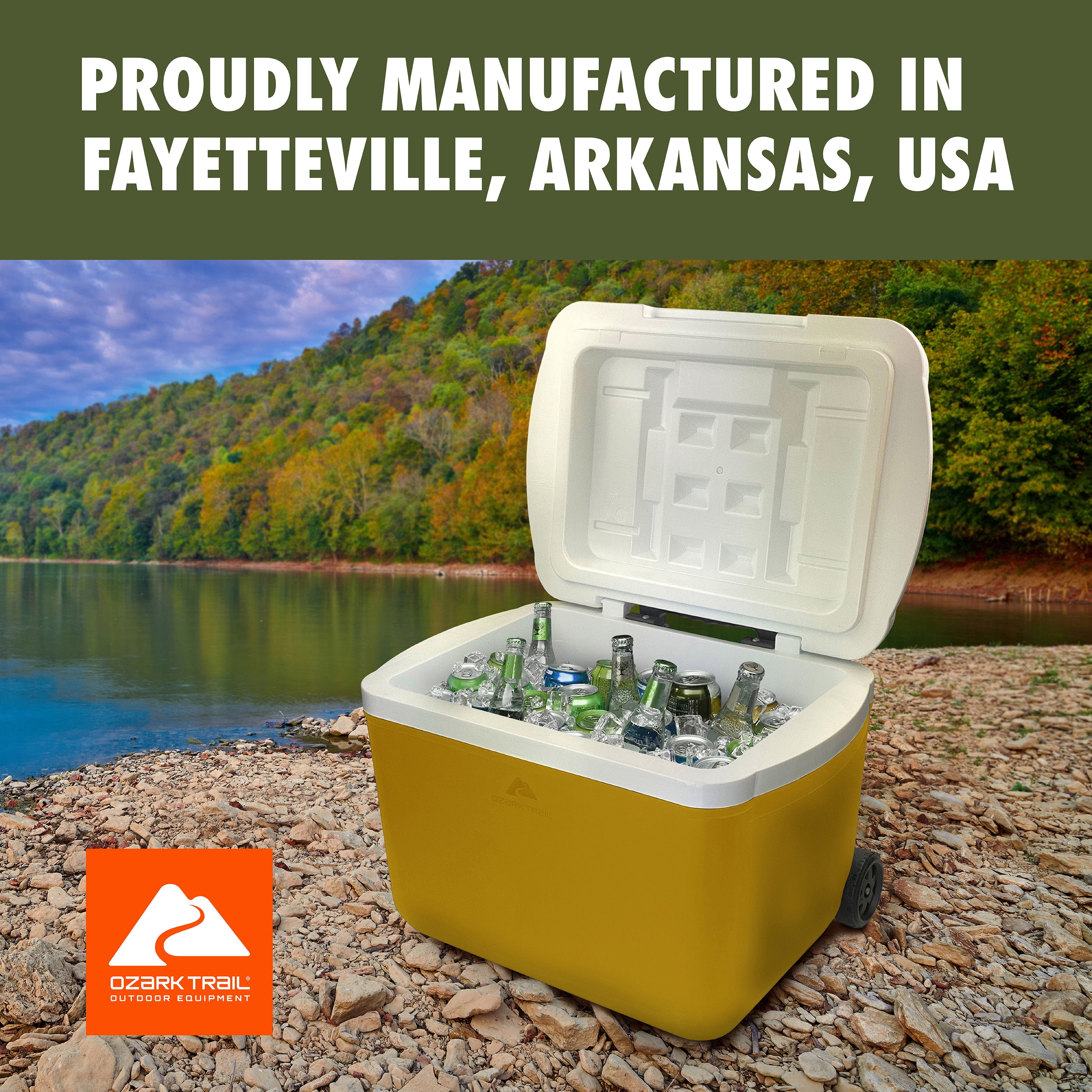 Ozark Trail 30 Quart Capacity Hard Side Wheeled Cooler, 42-Can, Mustard Gold