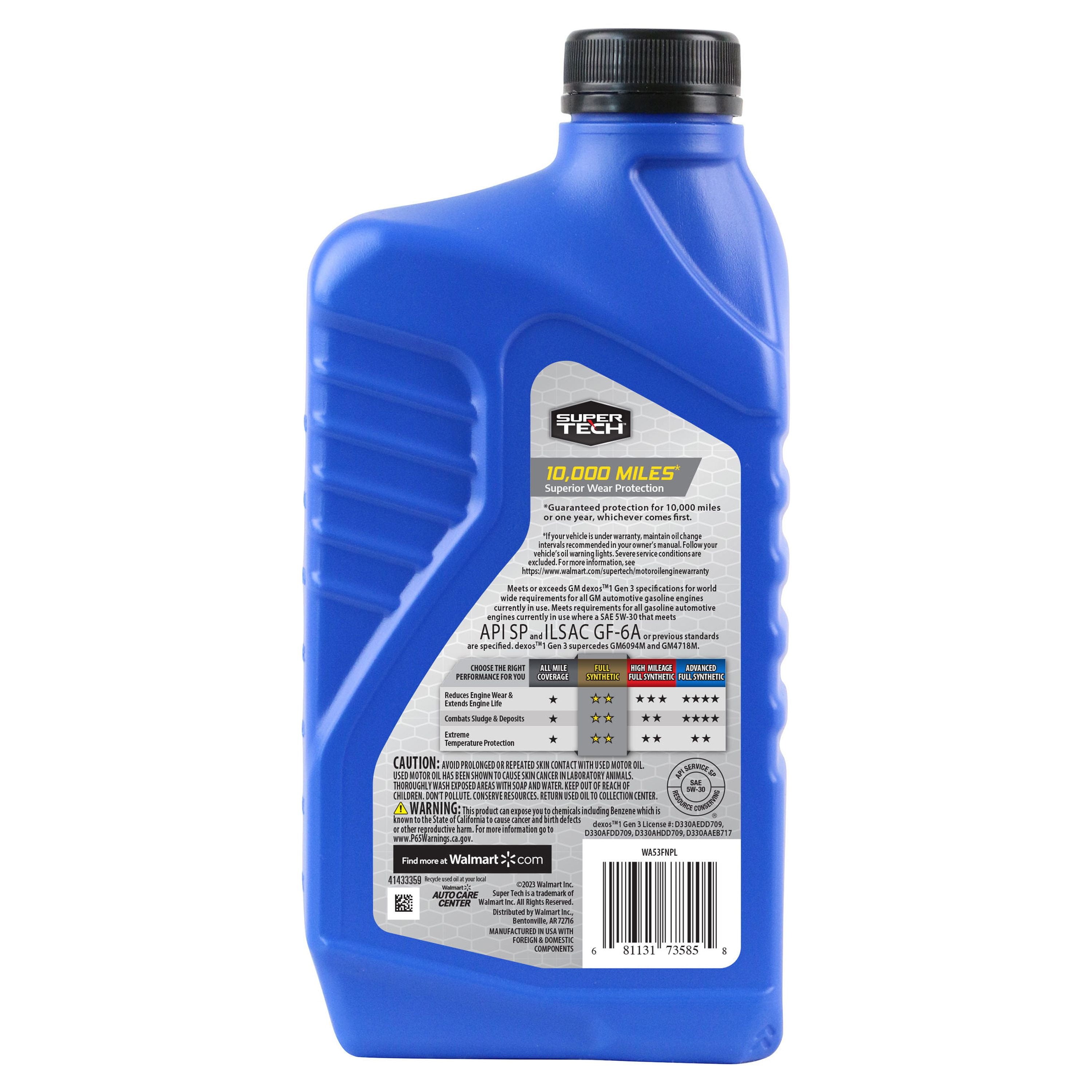 Super Tech Full Synthetic SAE 5W 30 Motor Oil 1 Quart Walmart